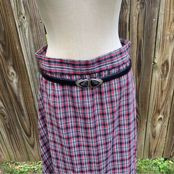Vintage plaid maxi prairie skirt black red white lace trim S M - Picture 3 of 10